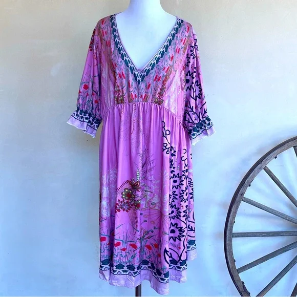 SOLD-PINK DAISY Comfy Purple Floral Geometric Pattern Easy Care Dress 2X New - Picture 9 of 11